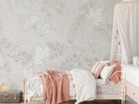 Minimalist Botanical Leaf Pattern in Soft Gray Wall Mural