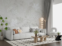 Minimalist Botanical Leaf Pattern in Soft Gray Wall Mural