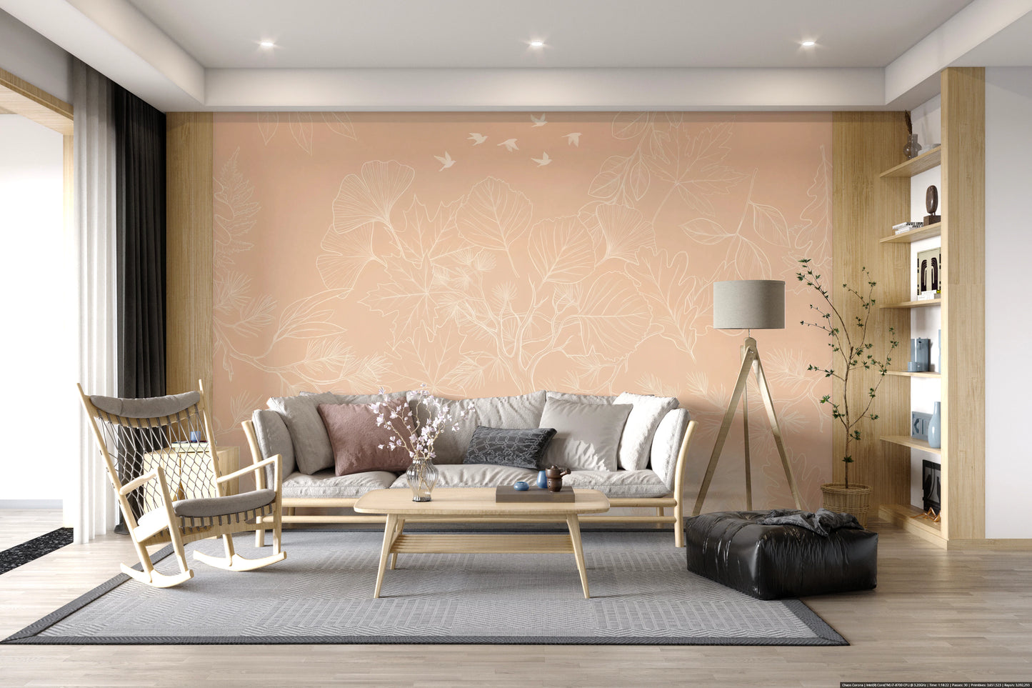 Minimalist Blush Botanical Tree Mural Wall Mural