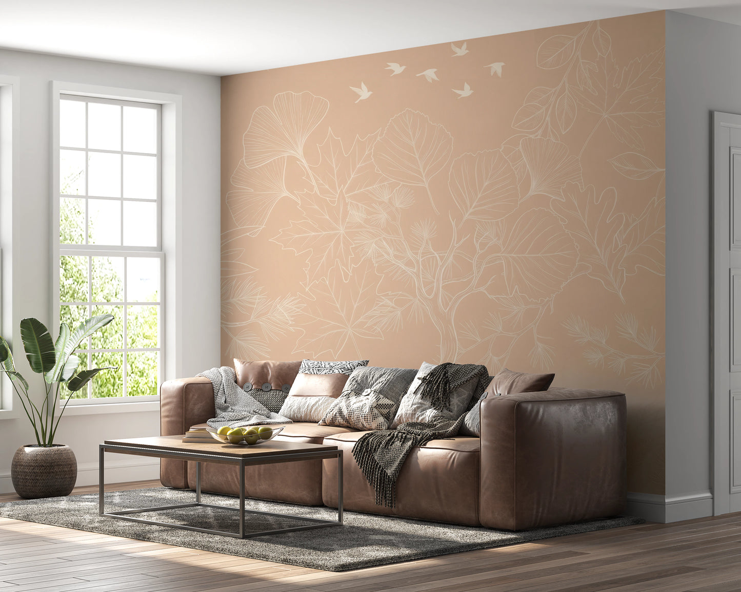 Minimalist Blush Botanical Tree Mural Wall Mural
