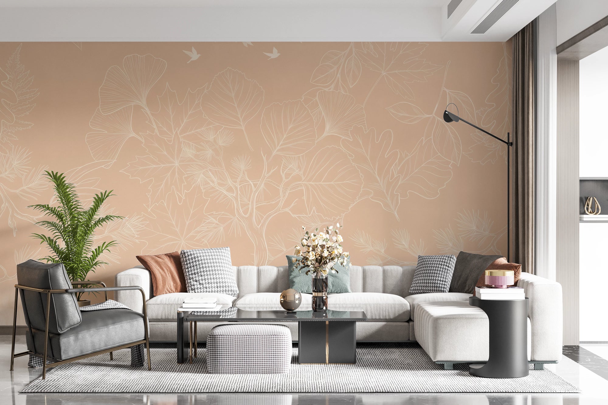 Minimalist Blush Botanical Tree Mural Wall Mural