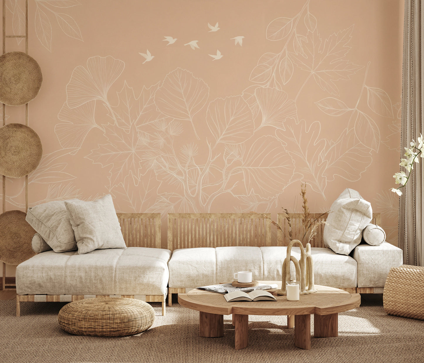 Minimalist Blush Botanical Tree Mural Wall Mural