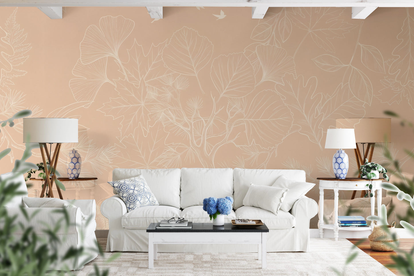 Minimalist Blush Botanical Tree Mural Wall Mural