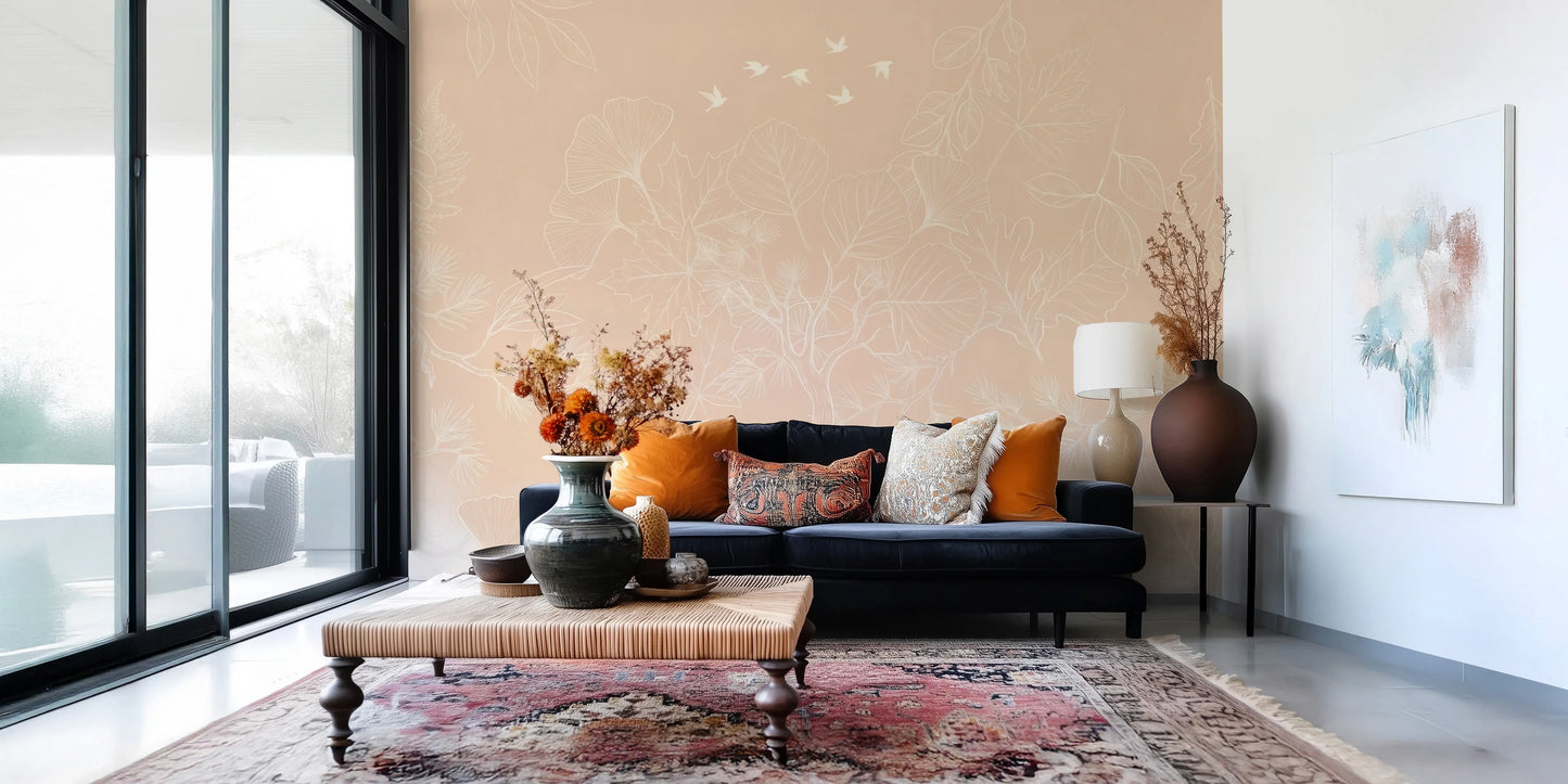 Minimalist Blush Botanical Tree Mural Wall Mural