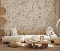 Elegant Cream Swirling Floral Relief Wallpaper Wall Mural