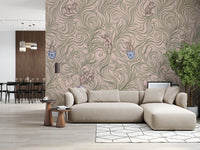 Chinoiserie Monkey Garden Pattern in Soft Pink Wall Mural