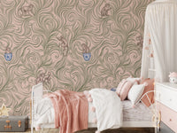 Chinoiserie Monkey Garden Pattern in Soft Pink Wall Mural