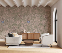 Chinoiserie Monkey Garden Pattern in Soft Pink Wall Mural