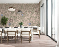 Chinoiserie Monkey Garden Pattern in Soft Pink Wall Mural