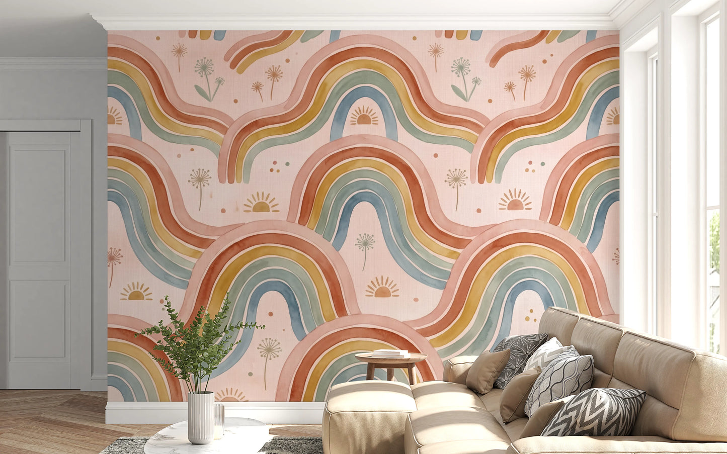 Boho Pastel Rainbow Waves Childrens Wallpaper Wall Mural