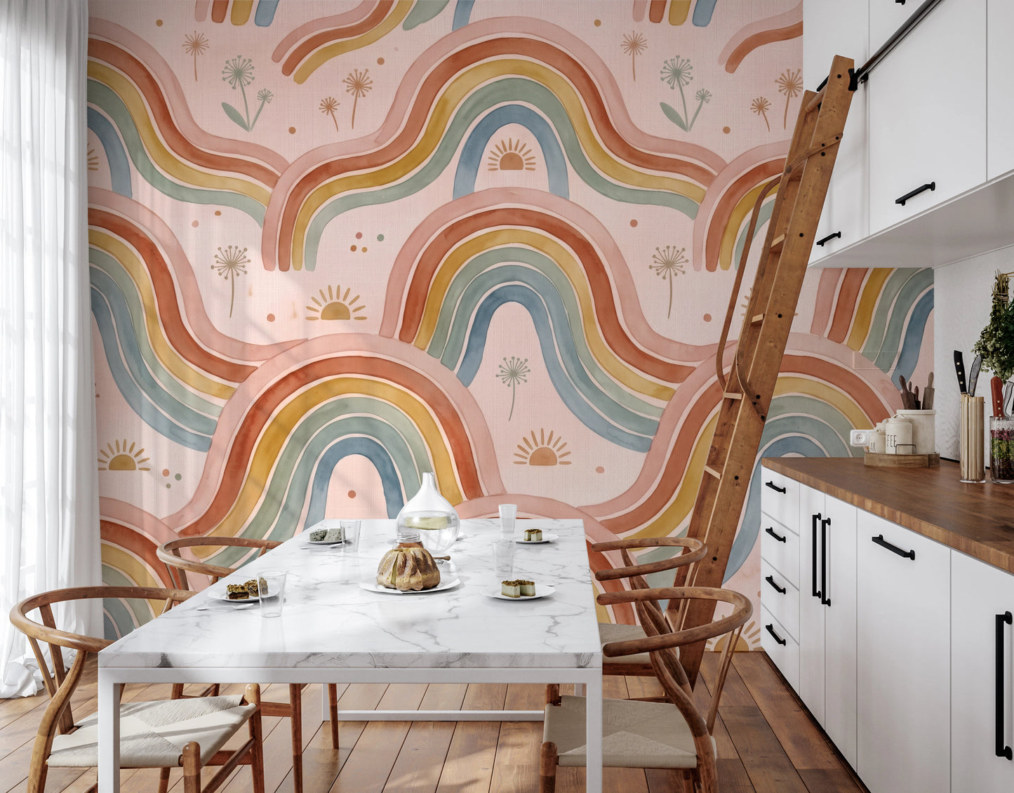Boho Pastel Rainbow Waves Childrens Wallpaper Wall Mural