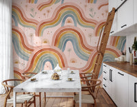 Boho Pastel Rainbow Waves Childrens Wallpaper Wall Mural