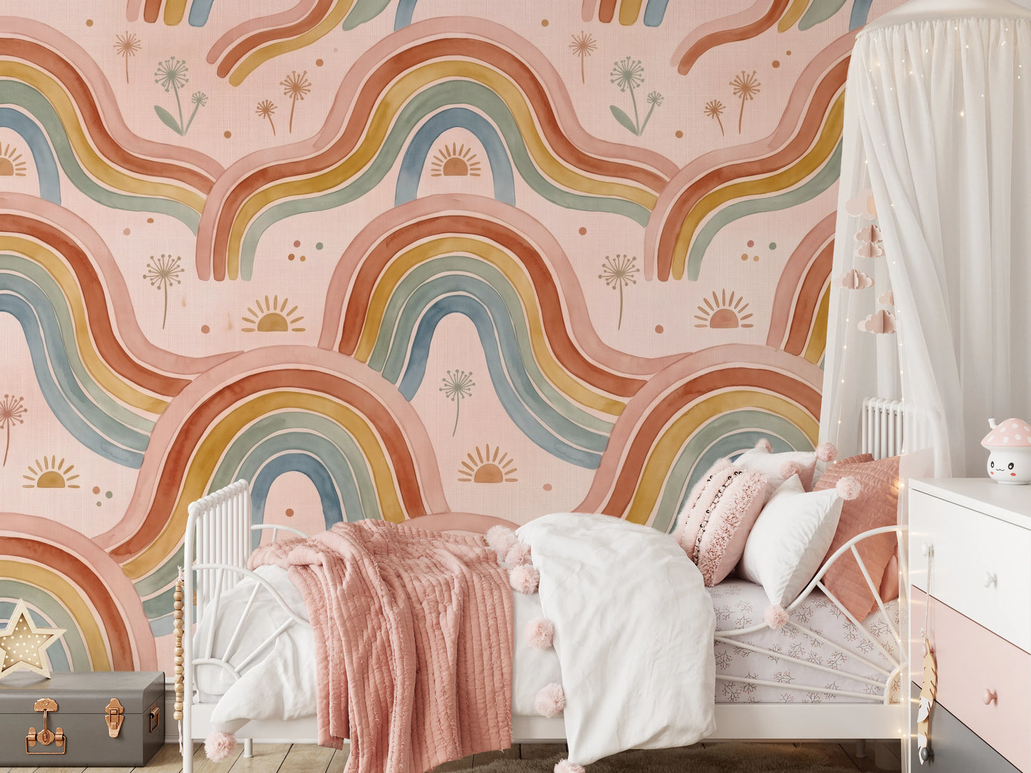 Boho Pastel Rainbow Waves Childrens Wallpaper Wall Mural