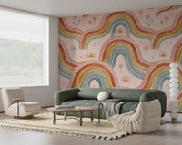 Boho Pastel Rainbow Waves Childrens Wallpaper Wall Mural