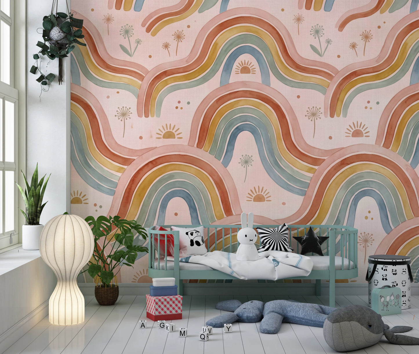 Boho Pastel Rainbow Waves Childrens Wallpaper Wall Mural