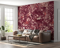 Enchanted Jungle Mermaid Botanical Crimson Wallpaper Wall Mural