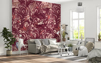 Enchanted Jungle Mermaid Botanical Crimson Wallpaper Wall Mural