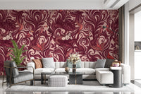 Enchanted Jungle Mermaid Botanical Crimson Wallpaper Wall Mural