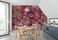 Enchanted Jungle Mermaid Botanical Crimson Wallpaper Wall Mural