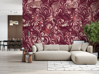 Enchanted Jungle Mermaid Botanical Crimson Wallpaper Wall Mural