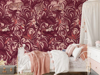 Enchanted Jungle Mermaid Botanical Crimson Wallpaper Wall Mural