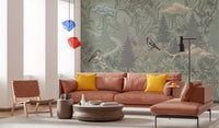 Enchanted Woodland Bird Song Sage Green Wallpaper Wall Mural