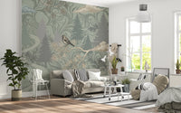 Enchanted Woodland Bird Song Sage Green Wallpaper Wall Mural