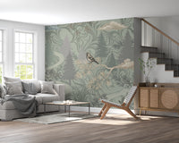 Enchanted Woodland Bird Song Sage Green Wallpaper Wall Mural