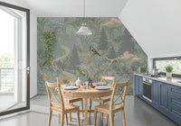 Enchanted Woodland Bird Song Sage Green Wallpaper Wall Mural