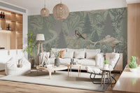 Enchanted Woodland Bird Song Sage Green Wallpaper Wall Mural