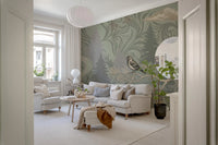 Enchanted Woodland Bird Song Sage Green Wallpaper Wall Mural