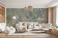 Enchanted Woodland Bird Song Sage Green Wallpaper Wall Mural