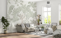 Sage Green Botanical Forest Sketch Wallpaper Wall Mural