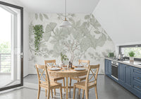 Sage Green Botanical Forest Sketch Wallpaper Wall Mural
