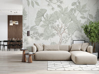 Sage Green Botanical Forest Sketch Wallpaper Wall Mural