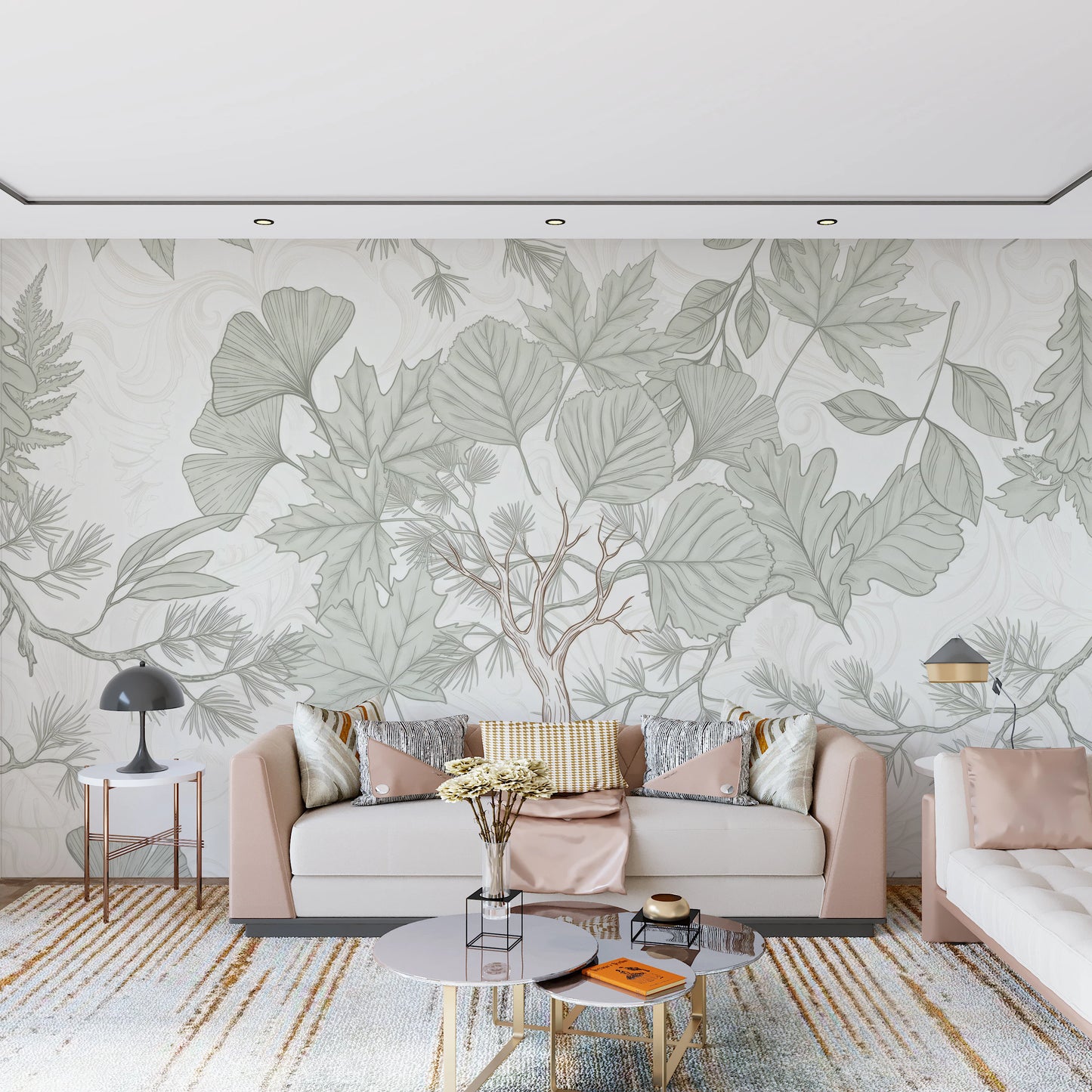 Sage Green Botanical Forest Sketch Wallpaper Wall Mural