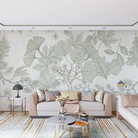 Sage Green Botanical Forest Sketch Wallpaper Wall Mural