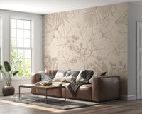 Monstera, palm and banana leaves in a soft cream mural