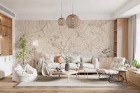 Tonal leaf mural with monstera, palm and ginkgo shapes