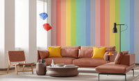 Pastel Rainbow Vertical Striped Linen Wallpaper Wall Mural