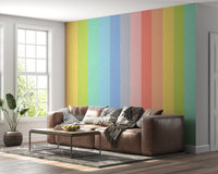 Pastel Rainbow Vertical Striped Linen Wallpaper Wall Mural