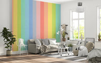 Pastel Rainbow Vertical Striped Linen Wallpaper Wall Mural