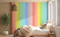 Pastel Rainbow Vertical Striped Linen Wallpaper Wall Mural