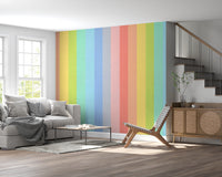 Pastel Rainbow Vertical Striped Linen Wallpaper Wall Mural