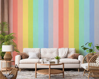 Pastel Rainbow Vertical Striped Linen Wallpaper Wall Mural