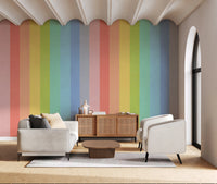 Pastel Rainbow Vertical Striped Linen Wallpaper Wall Mural
