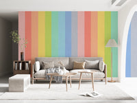 Pastel Rainbow Vertical Striped Linen Wallpaper Wall Mural