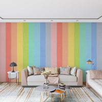 Pastel Rainbow Vertical Striped Linen Wallpaper Wall Mural