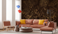 Elegant Gold Botanical Outline Wall Art Wall Mural