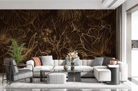 Elegant Gold Botanical Outline Wall Art Wall Mural